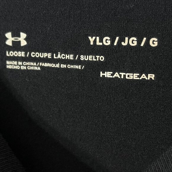 Under Armour black long sleeve crew neck shirt  Multicolor logo Heat gear sizeYL - Picture 5 of 7